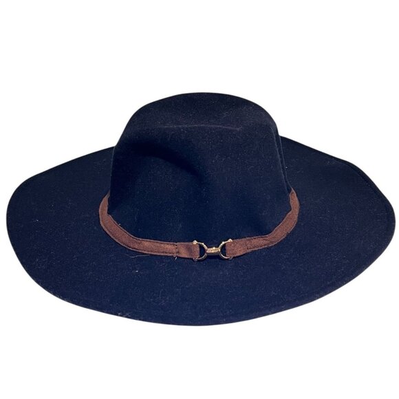 Fall Navy Wool Felt Wide Brim Hat W/Brown Band By Janie and Jack For Kids Sz 6-8 - Picture 1 of 4